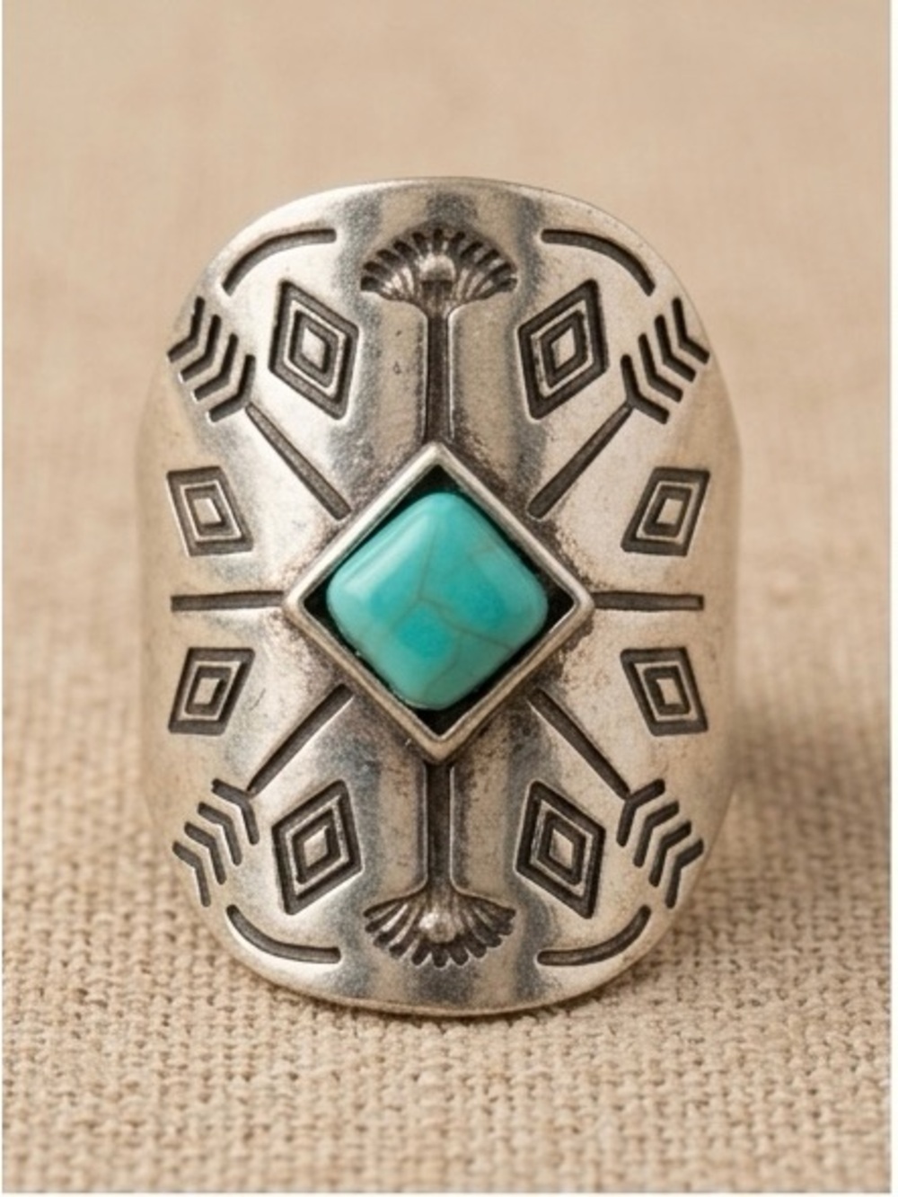 New Southwestern Turquoise Shield Ring - Size 5